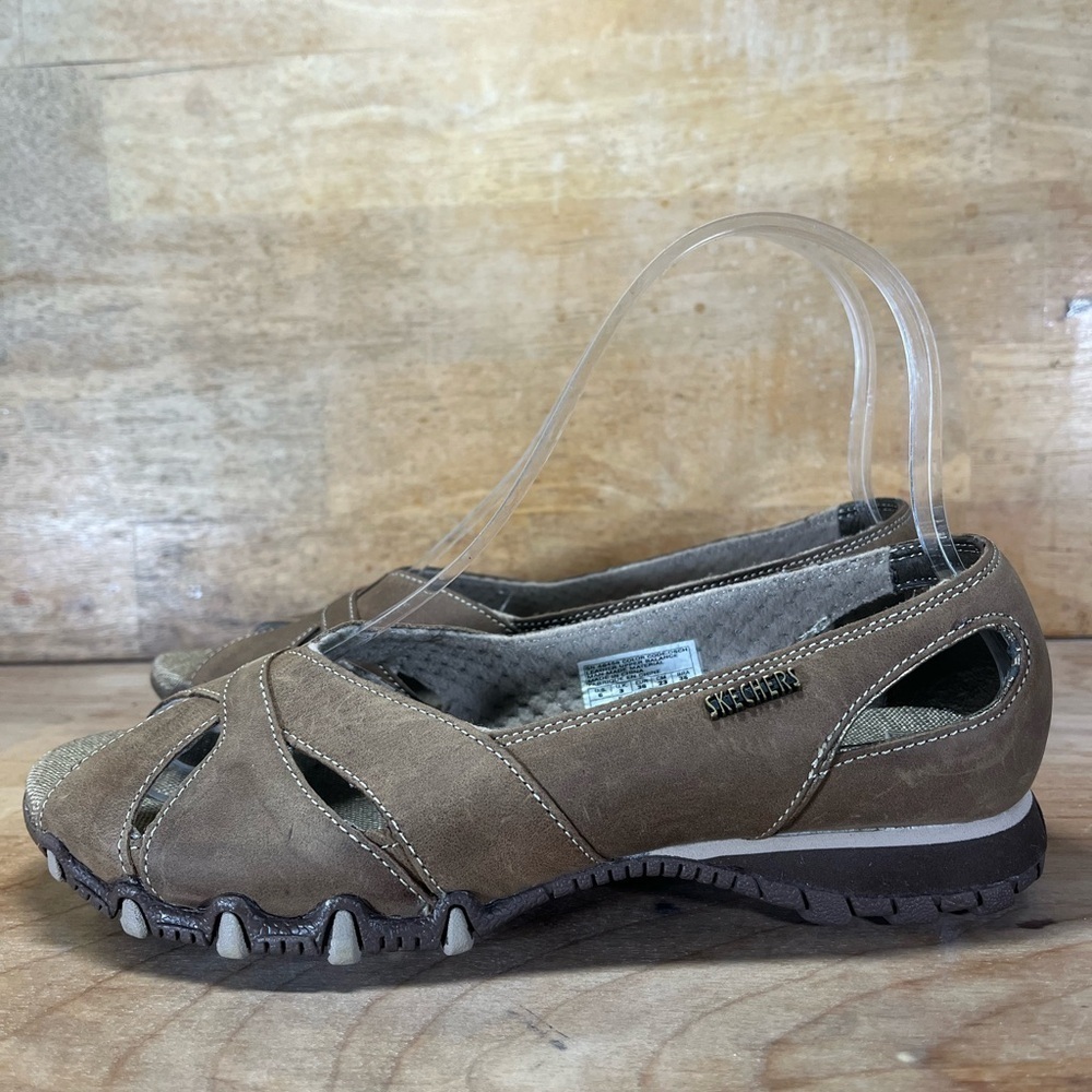 Skechers SUEDE Bikers Pulsate Womens Sz 6 Open Toe Slip On Tan Flats Shoes 46458 - Picture 3 of 8